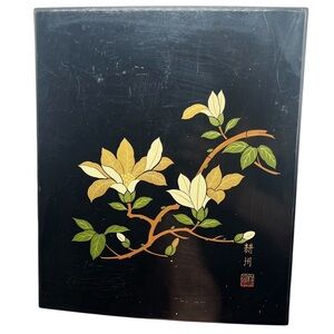 Japanese black lacquerware Paper Box Magnolia Design Koshu